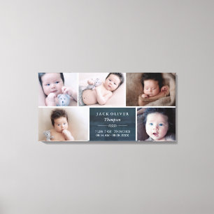 Navy Blauwe & Witte Fotocollage Baby Canvas Afdruk