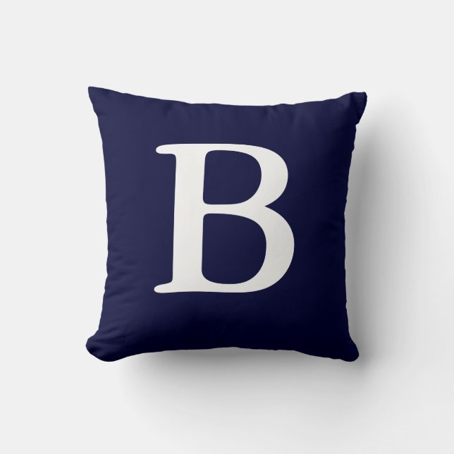 Navy Blauwe Witte Geborduurde B Worp Kussen (Voorkant)