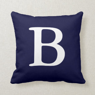 Navy Blauwe Witte Geborduurde B Worp Kussen