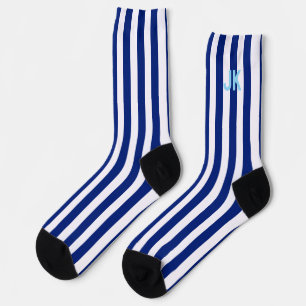 Navy Blauwe Witte Gestreepte Monogram Aangepaste B Sokken