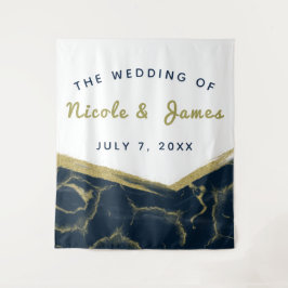 Navy Blauwe Witte & Gouden Marmeren Chic Moderne T Wandkleed