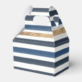 Navy Blauwe Witte Gouden Strepen Verjaardag Baby S Bedankdoosjes (Achterkant)