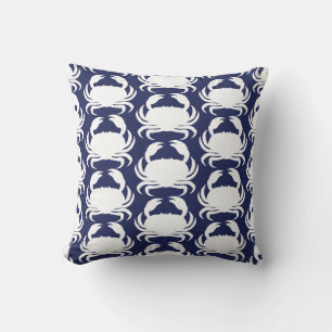 Navy Blauwe Witte Krab Patroon Zeevaart Boot Zwemb Kussen