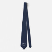 Navy Blauwe Witte Lauwerkrans Monogram Huwelijksda Stropdas (Voorkant)