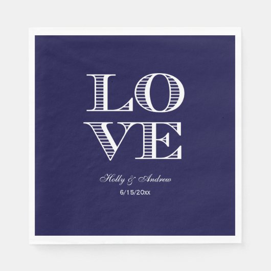 Navy Blauwe Witte LOVE Servetten (Voorkant)