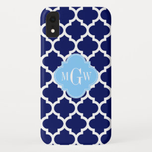 Navy Blauwe Witte Marokkaanse #5 Hemelblauwe Monog iPhone XR Hoesje