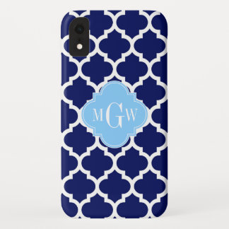 Navy Blauwe Witte Marokkaanse #5 Hemelblauwe Monog iPhone XR Hoesje