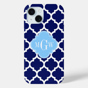 Navy Blauwe Witte Marokkaanse #5 Hemelblauwe Monog iPhone 15 Case