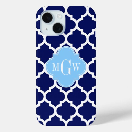 Navy Blauwe Witte Marokkaanse #5 Hemelblauwe Monog Case-Mate iPhone Case (Achterkant)