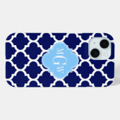 Navy Blauwe Witte Marokkaanse #5 Hemelblauwe Monog Case-Mate iPhone Case (Achterkant (horizontaal))