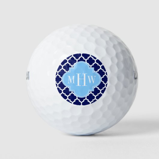 Navy Blauwe Witte Marokkaanse #5 Hemelblauwe Naam Golfballen (Voorkant)