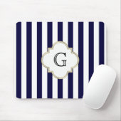 Navy Blauwe Witte Middelgrote Streep Witte Monogra Muismat (Met muis)