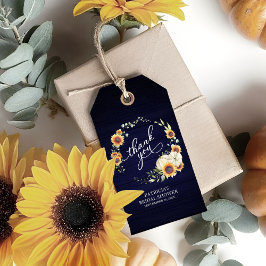 Navy Blauwe Witte Pompoen Groene Herfst Bruidsfees Cadeaulabel