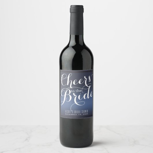 Navy Blauwe Witte PROOST OP DE BRUID Bruids Wijn Etiket (Voorkant)
