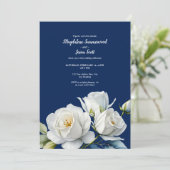 Navy Blauwe Witte Rozen | Waterverf Floral Wedding Kaart (Staand voorkant)