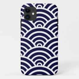 Navy Blauwe & Witte Schelp Patroon iPhone 11 Hoesje