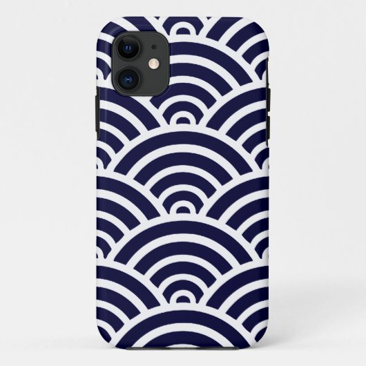 Navy Blauwe & Witte Schelp Patroon Case-Mate iPhone Case (Achterkant)
