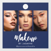 Navy Blauwe Witte Script Logo Foto Make-up Raamsticker (Vel)