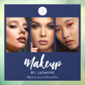 Navy Blauwe Witte Script Logo Foto Make-up Raamsticker (Vel 3)