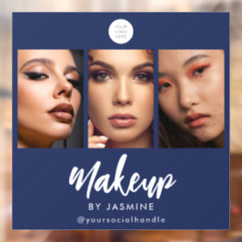 Navy Blauwe Witte Script Logo Foto Make-up Raamsticker