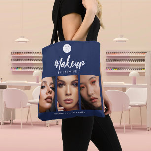 Navy Blauwe Witte Script Logo Foto Make-up Studio Tote Bag