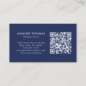 Navy Blauwe Witte Script QR Code Foto Make-up Visitekaartje (Achterkant)