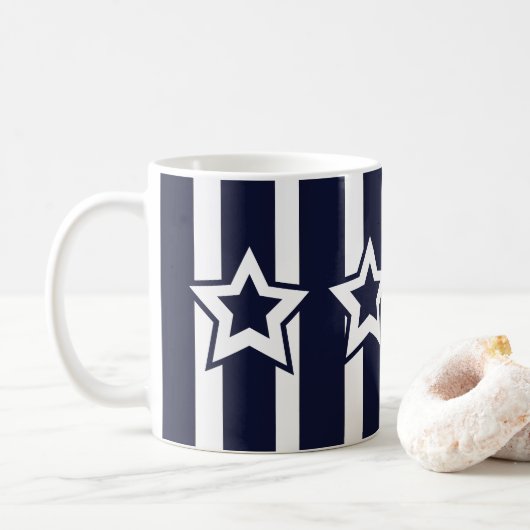 Navy Blauwe Witte Ster Strepen Koffiemok (Met donut)