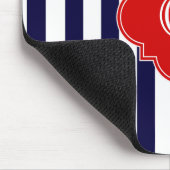 Navy Blauwe Witte Streep Rode Quatrefoil Monogram Muismat (Hoek)
