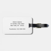 Navy Blauwe Witte Streep Ronde Witte Monogram Labe Bagagelabel (Achterkant horizontaal)
