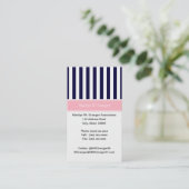 Navy Blauwe Witte Streep Roze Naam Monogram Visitekaartje (Staand voorkant)