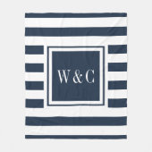 Navy Blauwe Witte Streep Trendy Monogram Fleece Deken (Voorkant)
