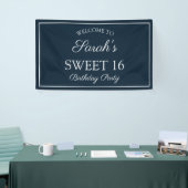 Navy Blauwe Witte Sweet 16 Verjaardagsfeestje Spandoek (Beurs)