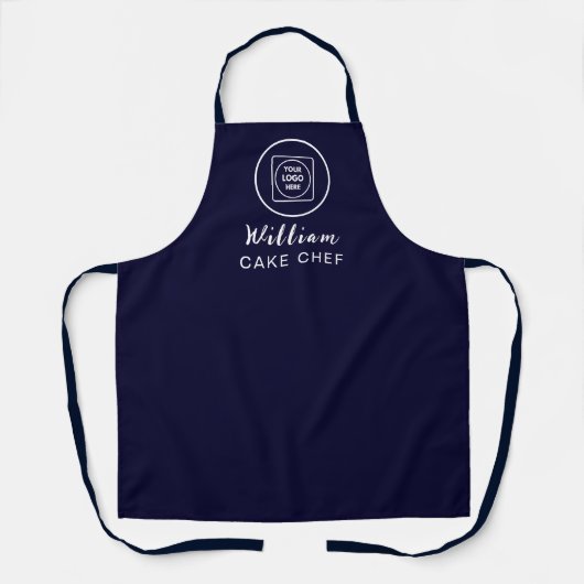 Navy Blauwe Zakelijke Logo Werknemer Schort (Voorkant)