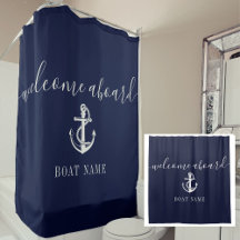 Navy Blauwe Zeeanker Bootsnaam Welkom Aan Boord