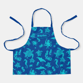 Navy Blauwe Zeeleven Patroon Kinderen Schort