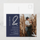 Navy blauwe zilveren amper en foto opslaan van de  briefkaart (Voorkant / Achterkant)