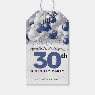Navy Blauwe Zilveren Ballon Glitter Favor Verjaard Cadeaulabel