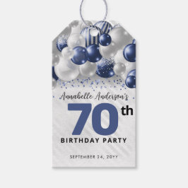 Navy Blauwe Zilveren Ballon Glitter Favor Verjaard Cadeaulabel