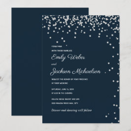 Navy Blauwe Zilveren Diamant Confetti Bruiloft Kaart
