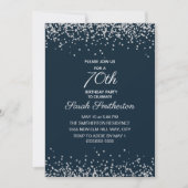 Navy Blauwe Zilveren Diamant Glitter 70ste Verjaar Kaart (Voorkant)