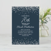 Navy Blauwe Zilveren Diamant Glitter 70ste Verjaar Kaart (Staand voorkant)
