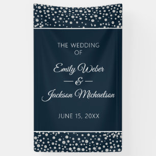 Navy Blauwe Zilveren Diamant Glitter Bruiloft Spandoek