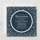 Navy Blauwe Zilveren Diamant Glitter Quinceañera Kaart (Voorkant)