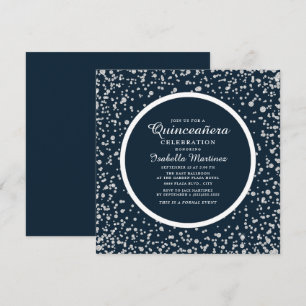 Navy Blauwe Zilveren Diamant Glitter Quinceañera Kaart