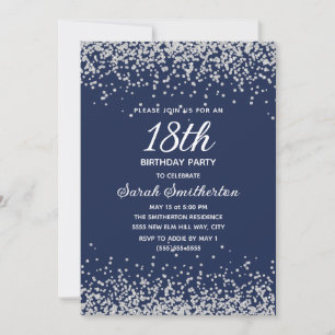 Navy Blauwe Zilveren Diamant Glitters 18e Verjaard Kaart