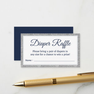 Navy Blauwe Zilveren Glitter Baby Shower Luiers Ra Informatiekaartje