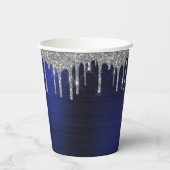 Navy Blauwe Zilveren Glitter en Glans Monogram Papieren Bekers (Achterkant)