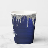Navy Blauwe Zilveren Glitter en Glans Monogram Papieren Bekers (Links)