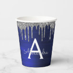 Navy Blauwe Zilveren Glitter en Glans Monogram Papieren Bekers<br><div class="desc">Navy Blauwe en Zilveren Nep Glitter en Glans Elegant Monogram Verjaardag,  Trouw,  Bruids Shower of Meisjes Avond Cup. Deze Verjaardag Cup kan worden aangepast om uw initiaal en voornaam toe te voegen. Neem contact op met de ontwerper voor aangepaste bijpassende items.</div>