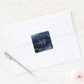Navy Blauwe & Zilveren Glitter Marmer Agaten Monog Vierkante Sticker (Envelop)